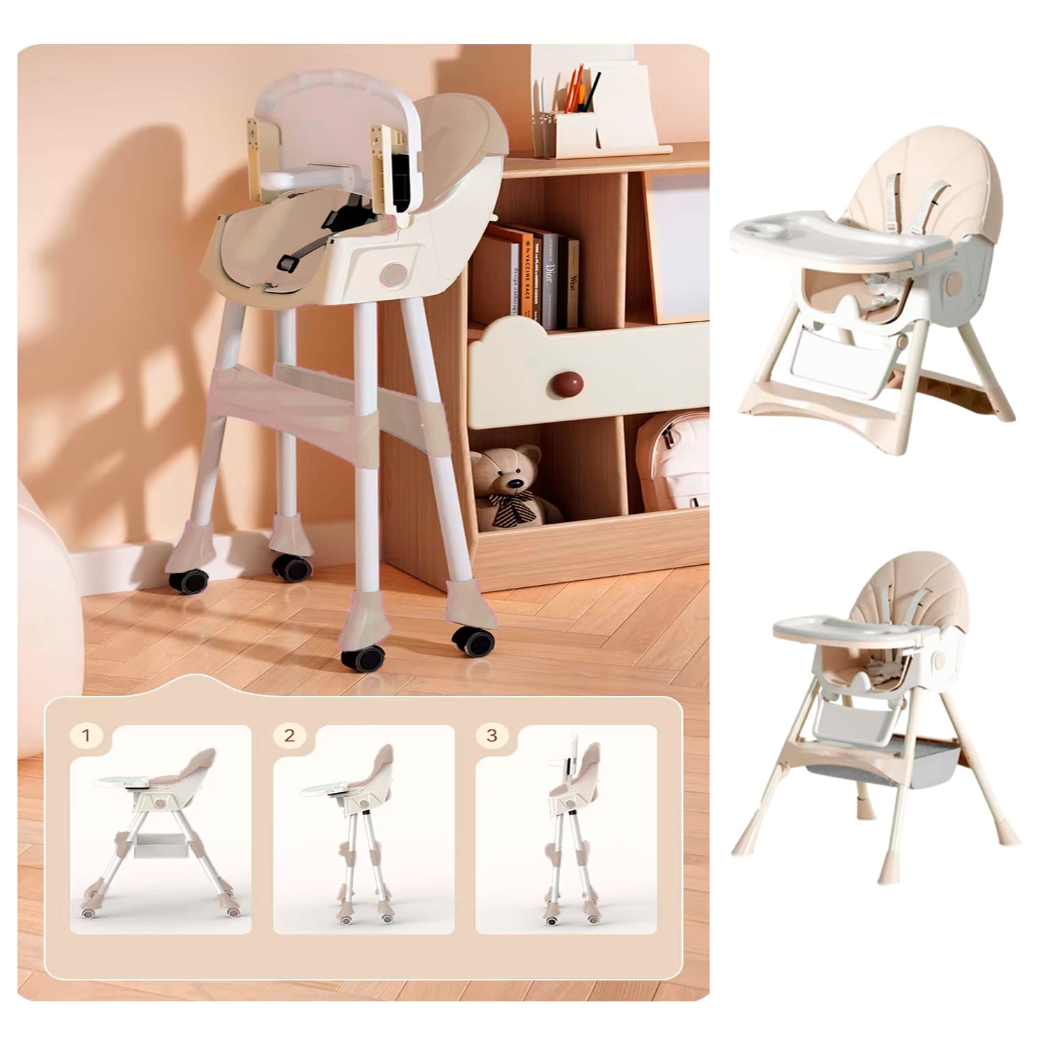 SILLA COMER BEBE DOBLE ALTURA SAFE BABY - BEIGE - 4