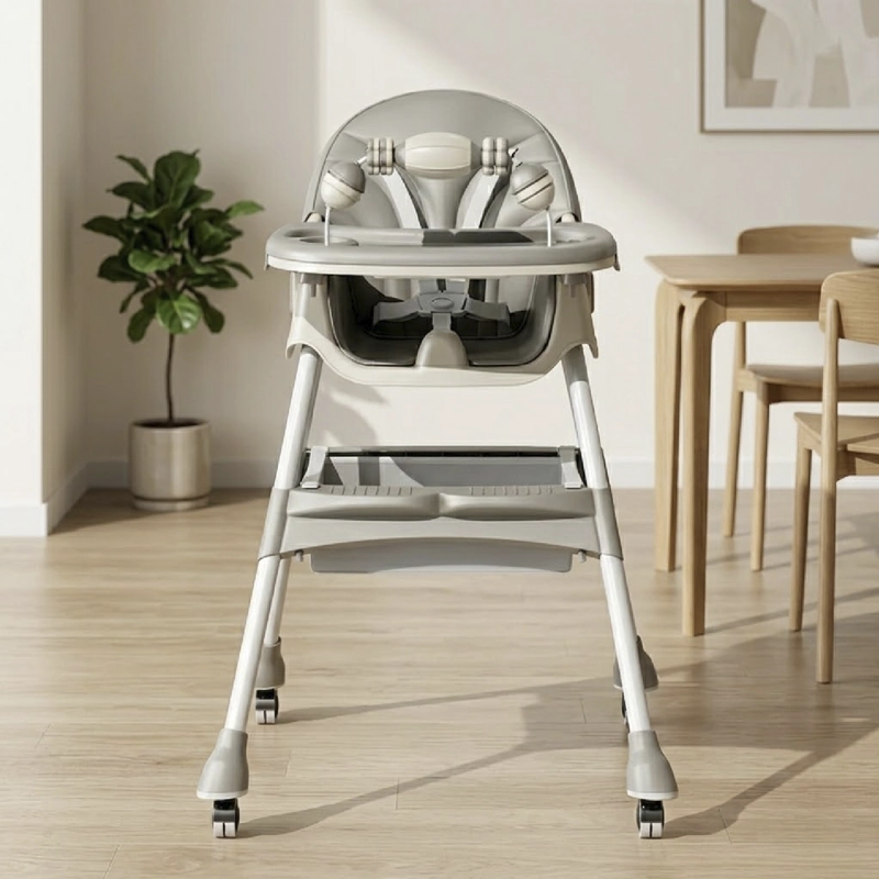SILLA COMER BEBE DOBLE ALTURA SAFE BABY ENTRETENIDA - GRIS - 2