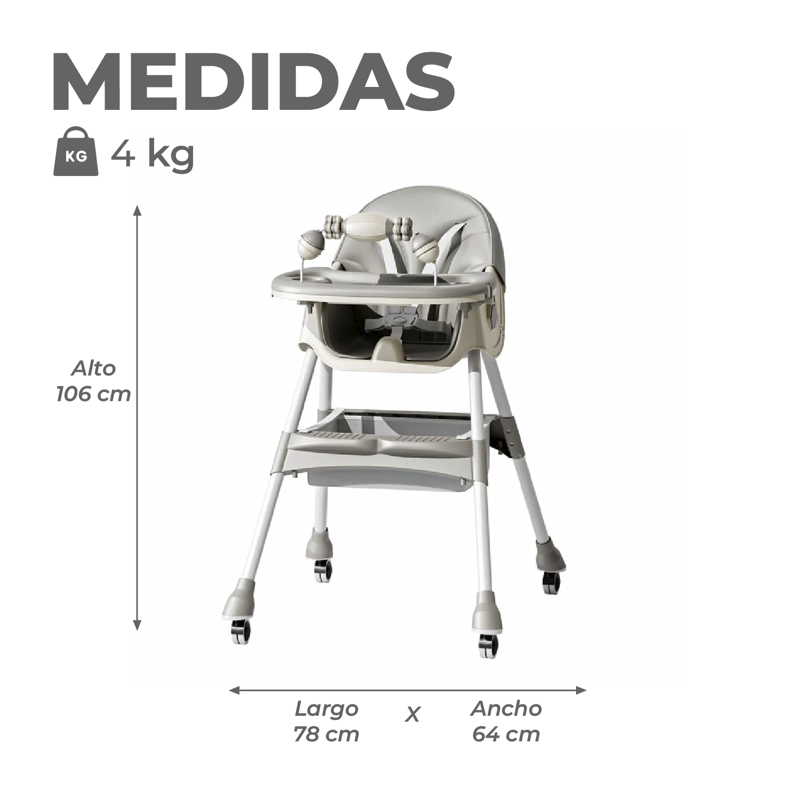 SILLA COMER BEBE DOBLE ALTURA SAFE BABY ENTRETENIDA - GRIS - 3