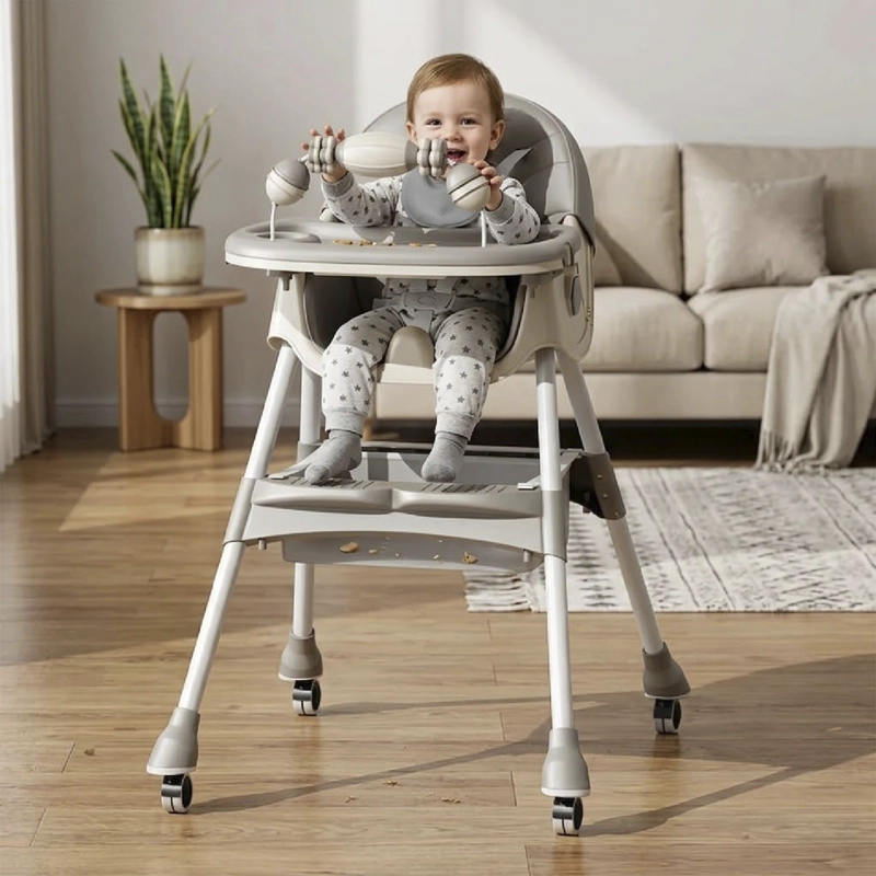 SILLA COMER BEBE DOBLE ALTURA SAFE BABY ENTRETENIDA - GRIS - 5
