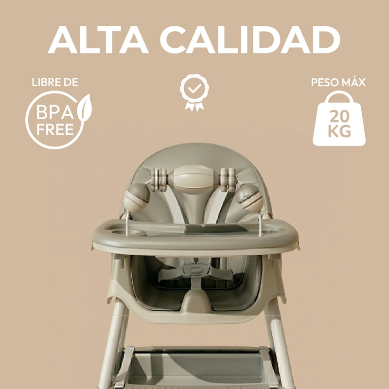SILLA COMER BEBE DOBLE ALTURA SAFE BABY ENTRETENIDA - GRIS - 7