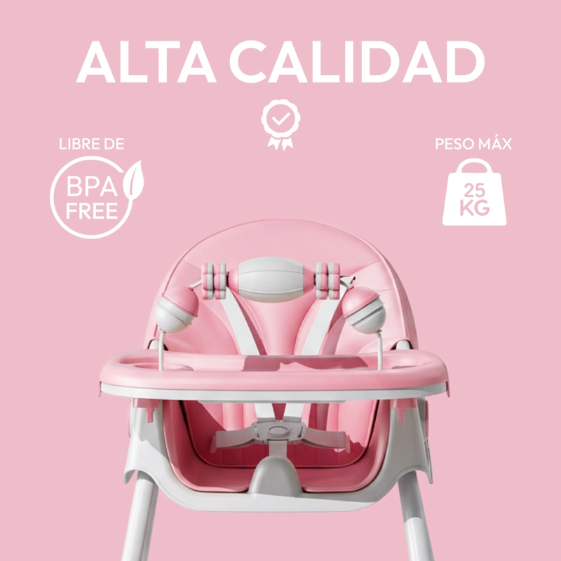 SILLA COMER BEBE DOBLE ALTURA SAFE BABY ENTRETENIDA -ROSA - 2
