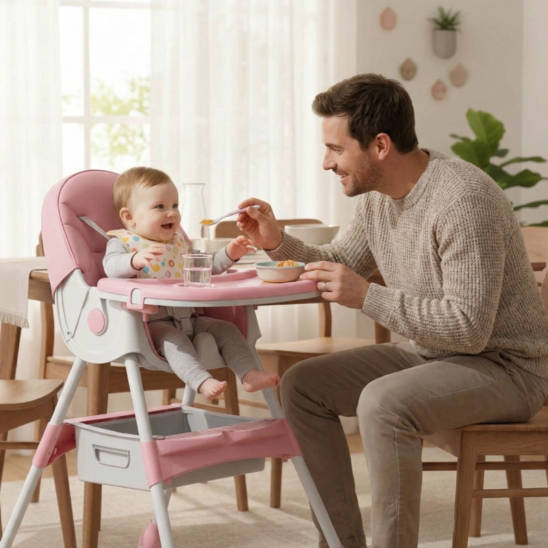 SILLA COMER BEBE DOBLE ALTURA SAFE BABY ENTRETENIDA -ROSA - 6