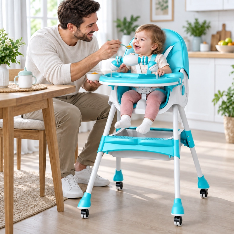 SILLA COMER BEBE DOBLE ALTURA SAFE BABY ENTRETENIDA - CELESTE - 1
