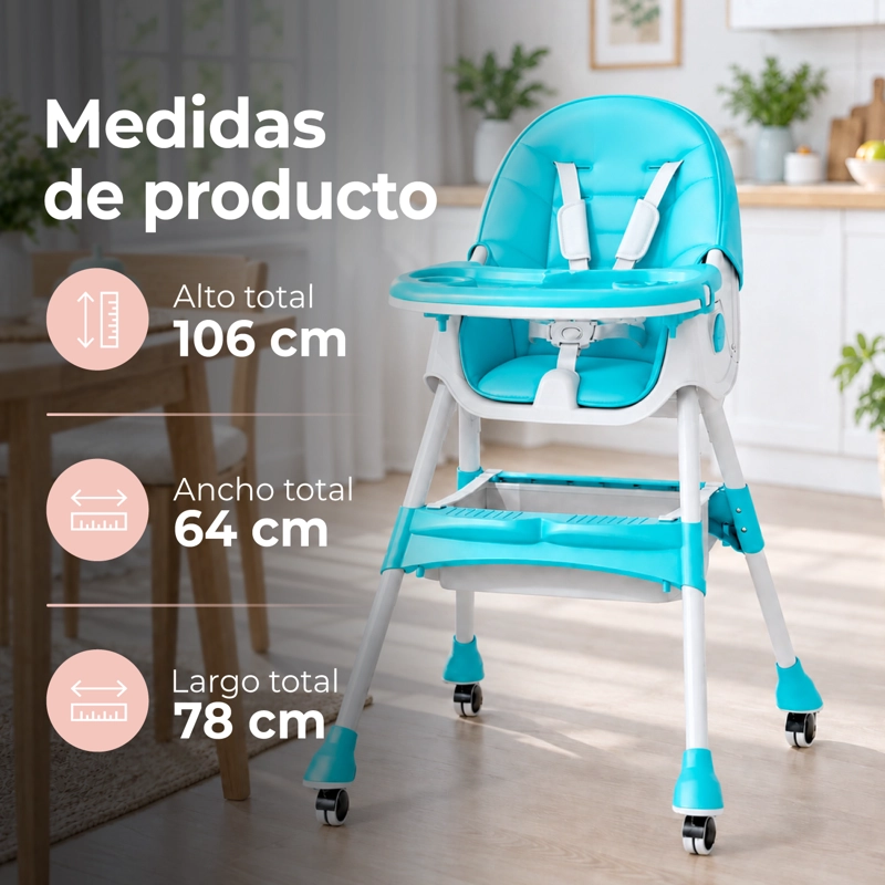 SILLA COMER BEBE DOBLE ALTURA SAFE BABY ENTRETENIDA - CELESTE - 2