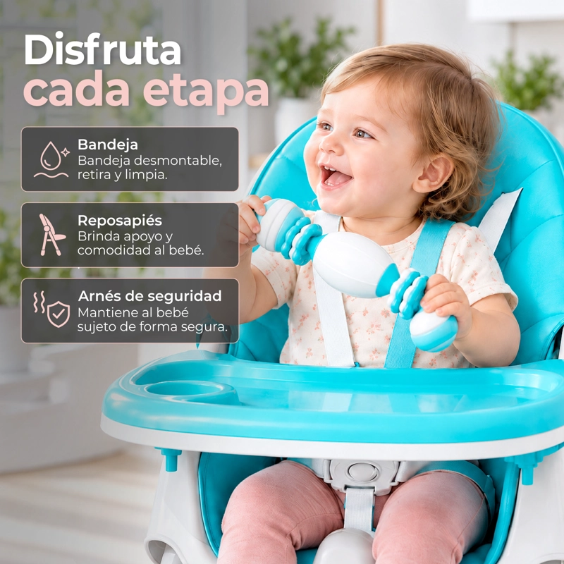 SILLA COMER BEBE DOBLE ALTURA SAFE BABY ENTRETENIDA - CELESTE - 3