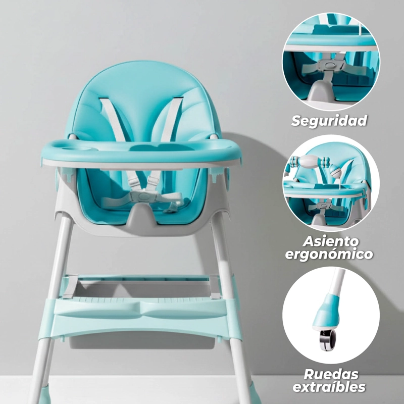 SILLA COMER BEBE DOBLE ALTURA SAFE BABY ENTRETENIDA - CELESTE - 5