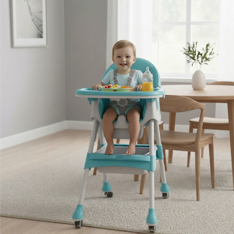 SILLA COMER BEBE DOBLE ALTURA SAFE BABY ENTRETENIDA - CELESTE - 6