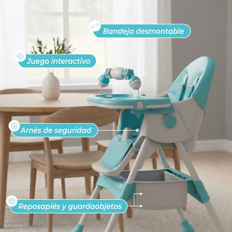 SILLA COMER BEBE DOBLE ALTURA SAFE BABY ENTRETENIDA - CELESTE - 7