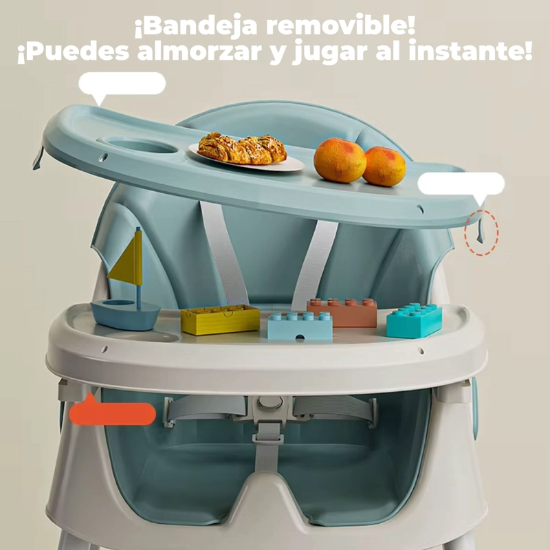 SILLA COMER BEBE DOBLE ALTURA SAFE BABY ENTRETENIDA - CELESTE - 9