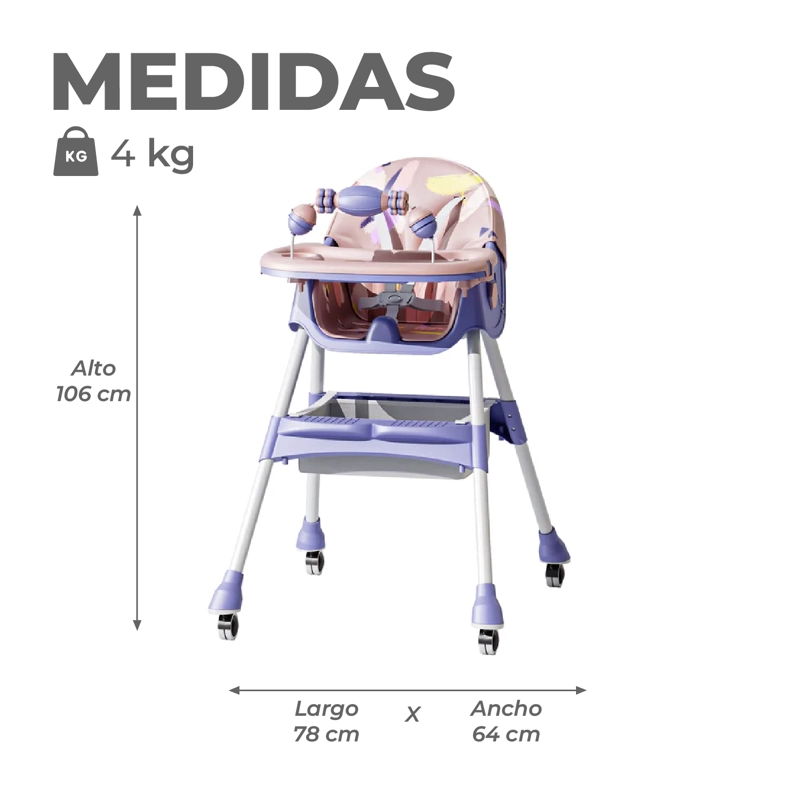 SILLA COMER BEBE DOBLE ALTURA SAFE BABY ENTRETENIDA - LILA - 3