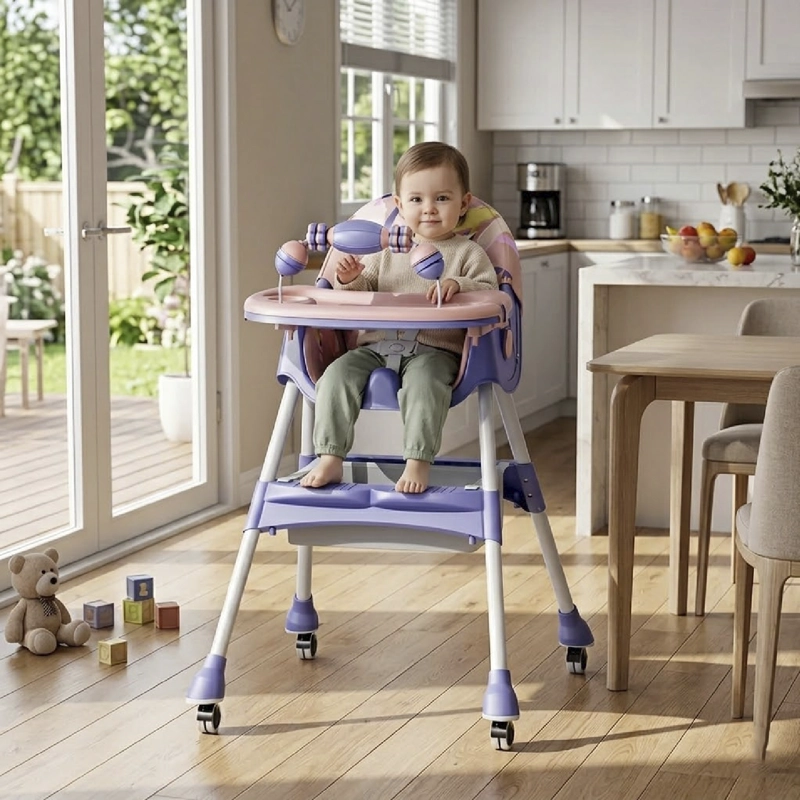 SILLA COMER BEBE DOBLE ALTURA SAFE BABY ENTRETENIDA - LILA - 5