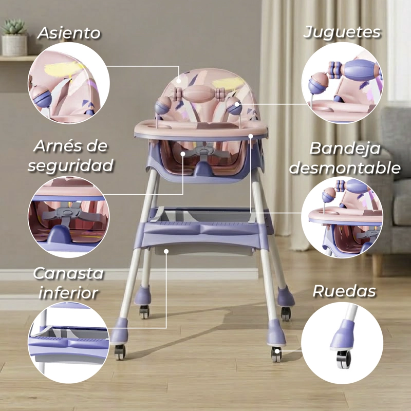 SILLA COMER BEBE DOBLE ALTURA SAFE BABY ENTRETENIDA - LILA - 6