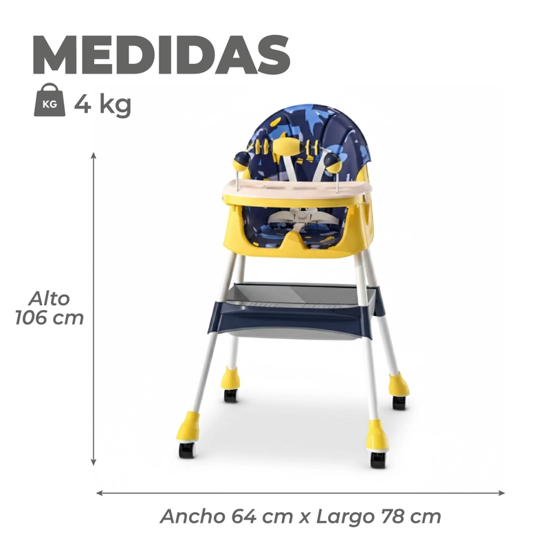 SILLA COMER BEBE DOBLE ALTURA SAFE BABY ENTRETENIDA - AMARILLO - 5