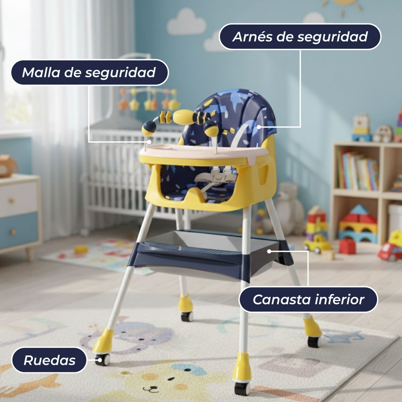 SILLA COMER BEBE DOBLE ALTURA SAFE BABY ENTRETENIDA - AMARILLO - 8