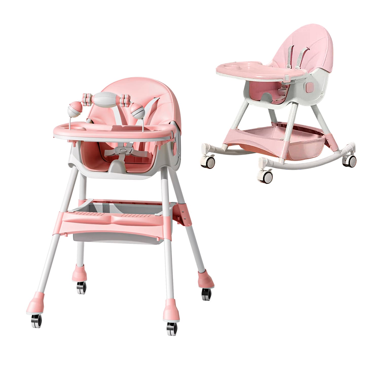SILLA COMER BEBE DOBLE ALTURA SAFE BABY MECEDORA RECLINABLE - ROSADO - 1