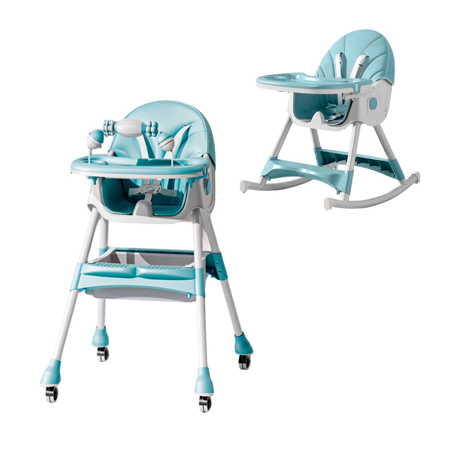 SILLA COMER BEBE DOBLE ALTURA SAFE BABY MECEDORA RECLINABLE - CELESTE - 1