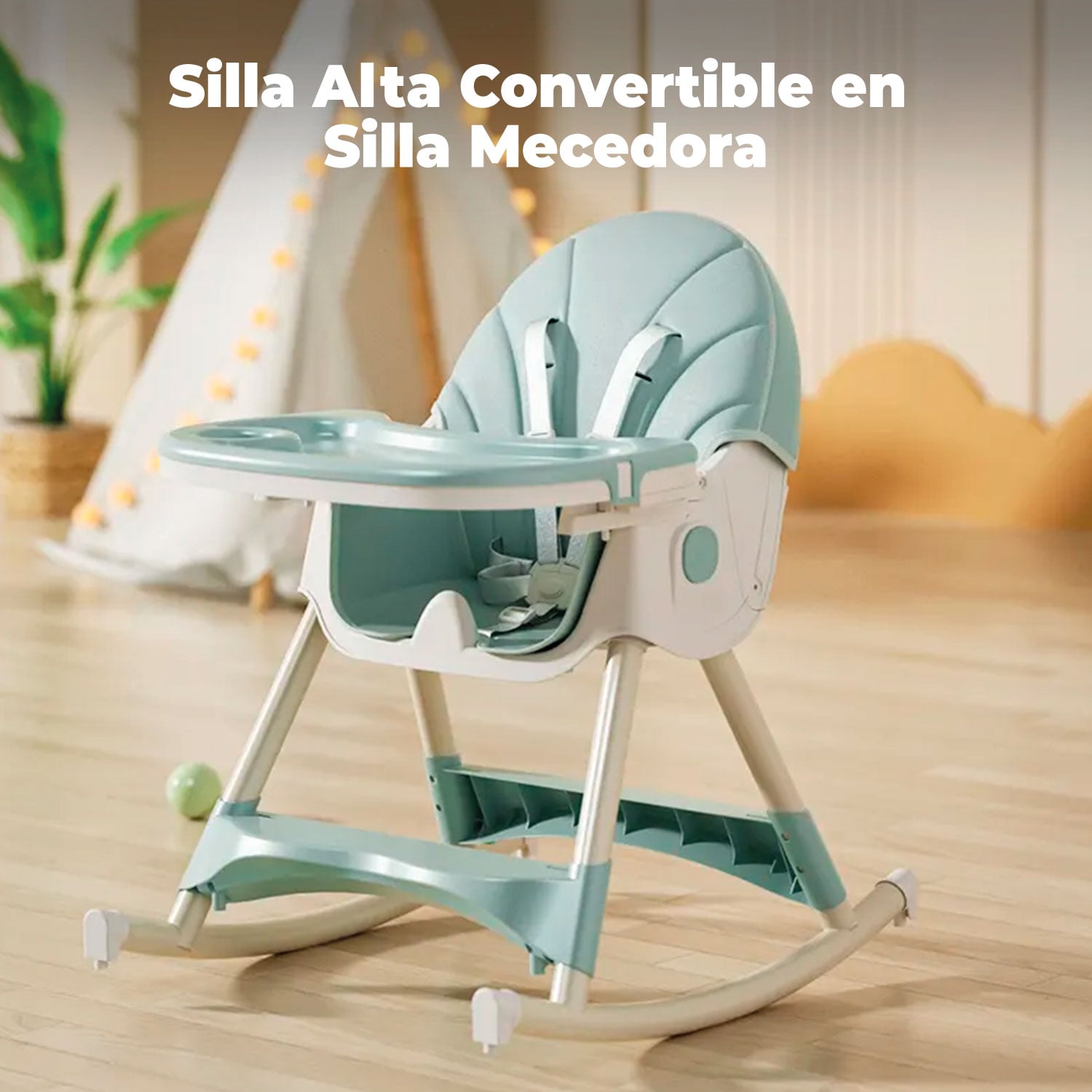 SILLA COMER BEBE DOBLE ALTURA SAFE BABY MECEDORA RECLINABLE - CELESTE - 4