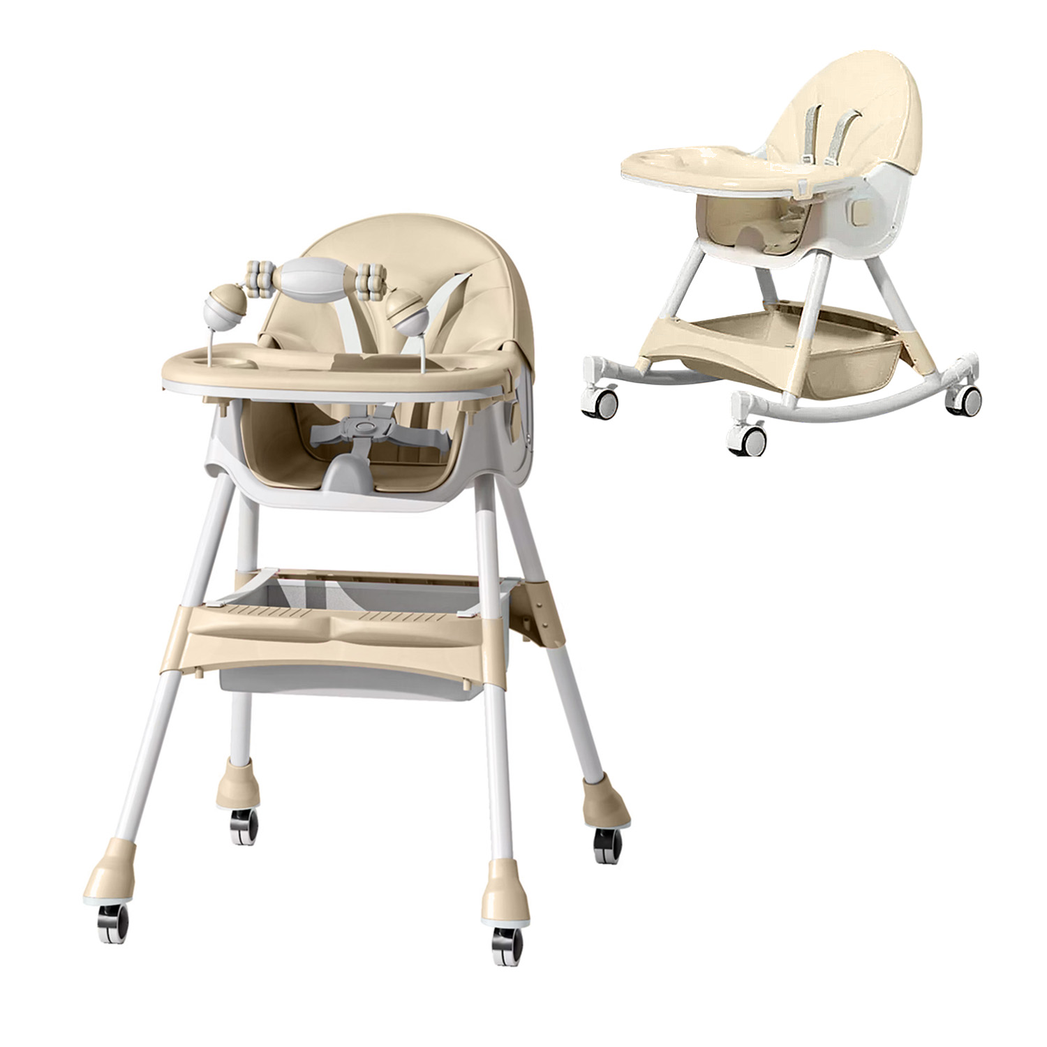 SILLA COMER BEBE DOBLE ALTURA SAFE BABY MECEDORA RECLINABLE - BEIGE - 1