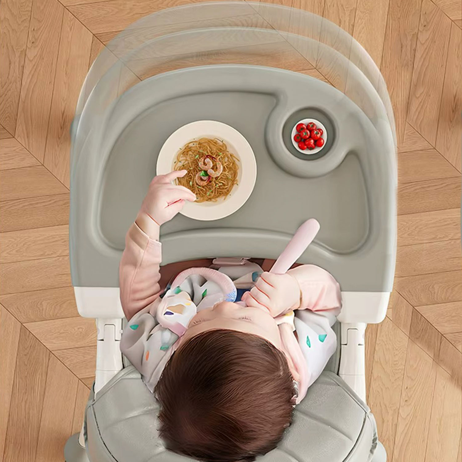 SILLA COMER BEBE DOBLE ALTURA SAFE BABY MECEDORA RECLINABLE - BEIGE - 4