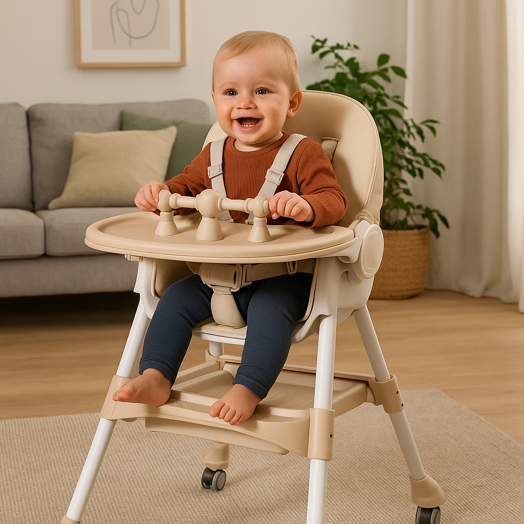 SILLA COMER BEBE DOBLE ALTURA SAFE BABY MECEDORA RECLINABLE - BEIGE - 7