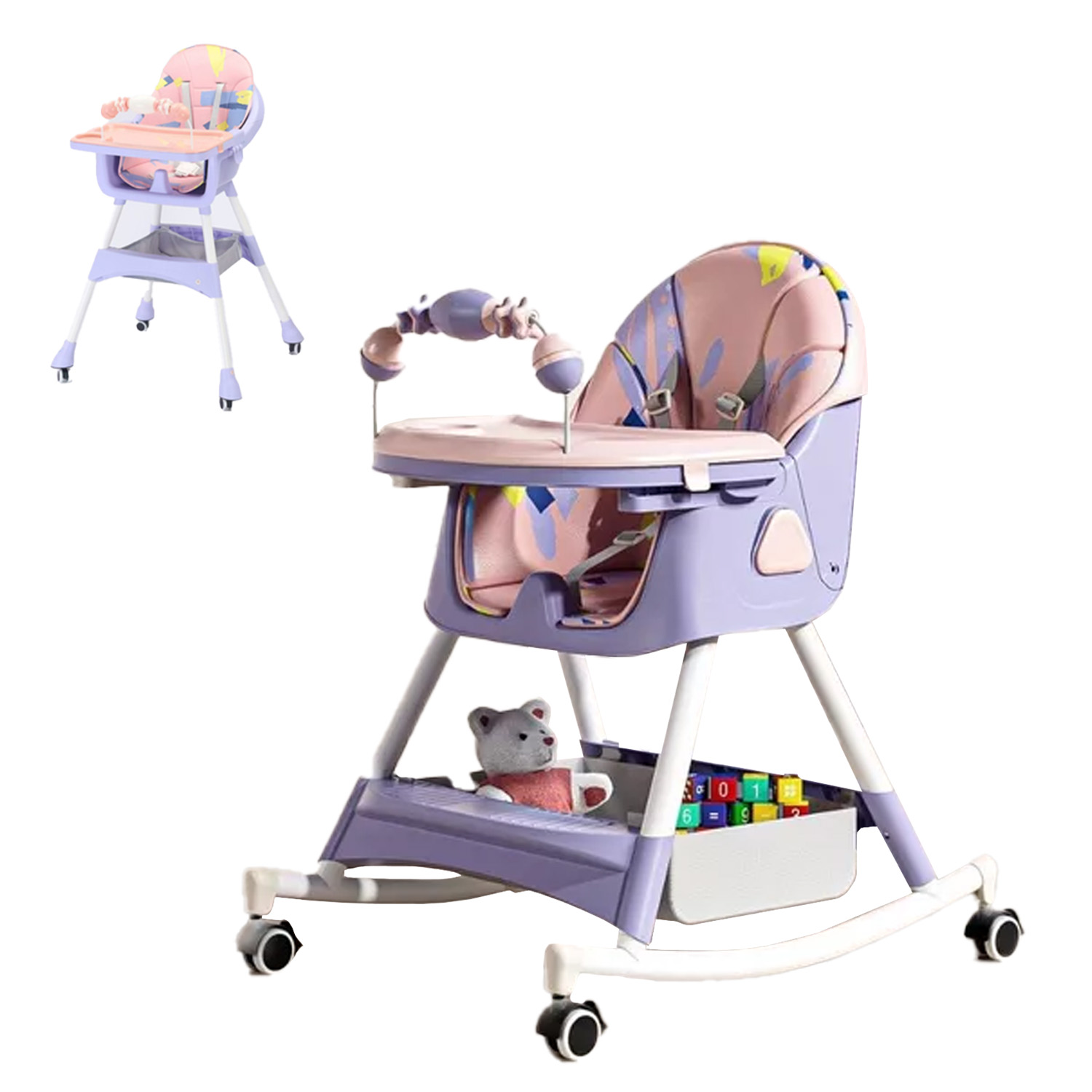 SILLA COMER BEBE DOBLE ALTURA SAFE BABY MECEDORA RECLINABLE - LILA - 1