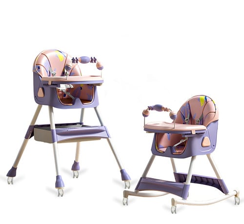 SILLA COMER BEBE DOBLE ALTURA SAFE BABY MECEDORA RECLINABLE - LILA - 4