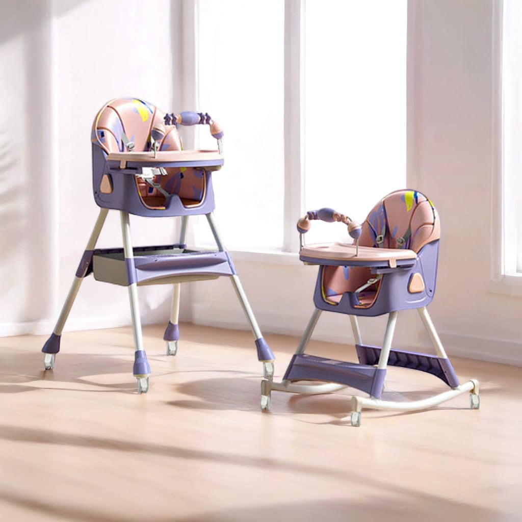 SILLA COMER BEBE DOBLE ALTURA SAFE BABY MECEDORA RECLINABLE - LILA - 5