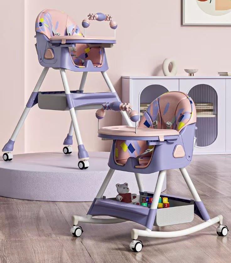 SILLA COMER BEBE DOBLE ALTURA SAFE BABY MECEDORA RECLINABLE - LILA - 7