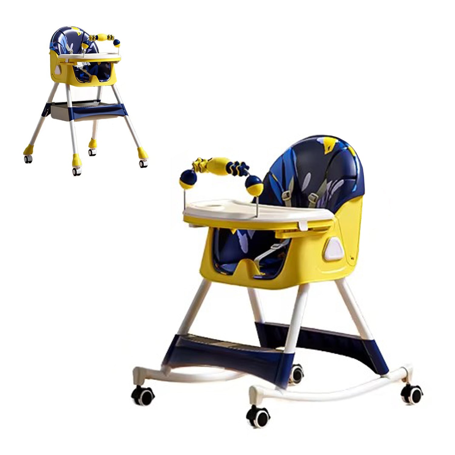 SILLA COMER BEBE DOBLE ALTURA SAFE BABY MECEDORA RECLINABLE - AZUL/AMARILLO - 1
