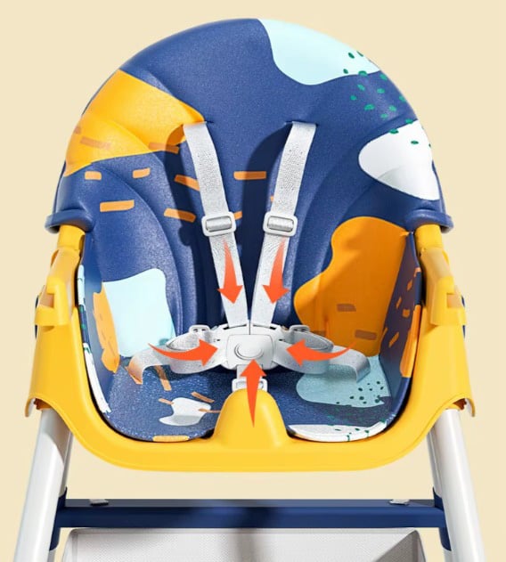SILLA COMER BEBE DOBLE ALTURA SAFE BABY MECEDORA RECLINABLE - AZUL/AMARILLO - 3