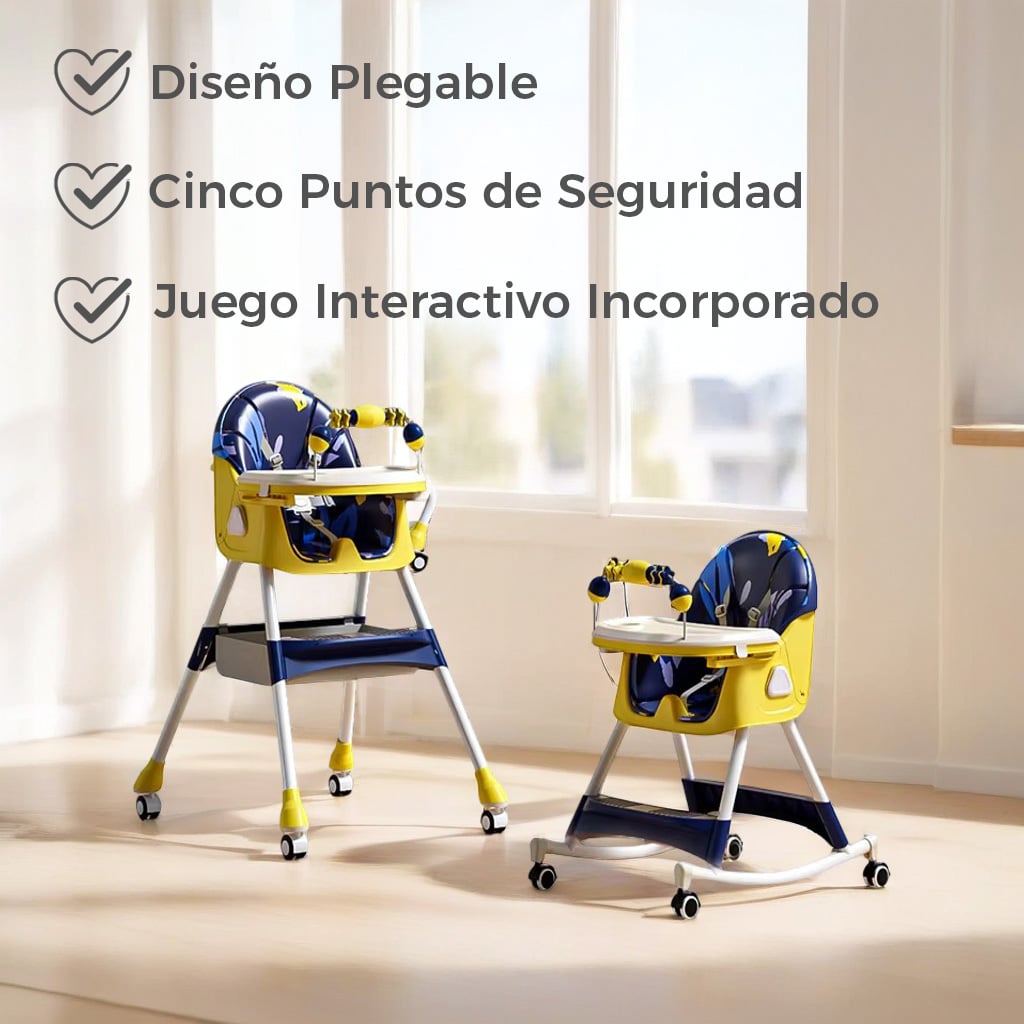 SILLA COMER BEBE DOBLE ALTURA SAFE BABY MECEDORA RECLINABLE - AZUL/AMARILLO - 4
