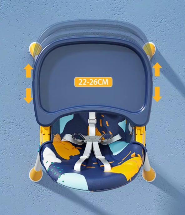 SILLA COMER BEBE DOBLE ALTURA SAFE BABY MECEDORA RECLINABLE - AZUL/AMARILLO - 5