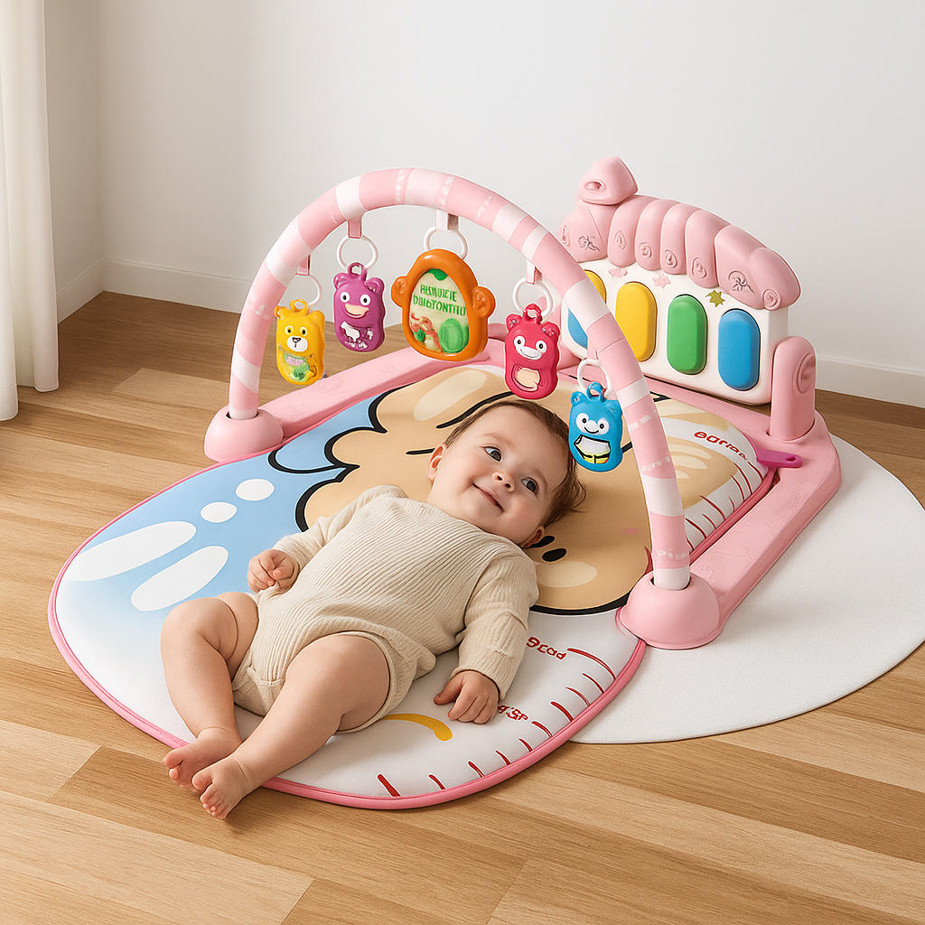 GIMNASIO ALFOMBRA BEBE PIANO 3 EN 1 LITTLE BEAR ROSADO - 2