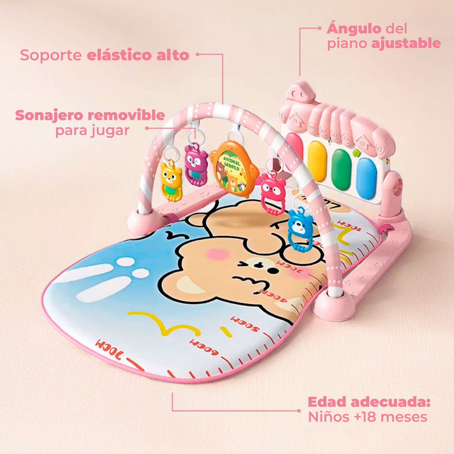 GIMNASIO ALFOMBRA BEBE PIANO 3 EN 1 LITTLE BEAR ROSADO - 4
