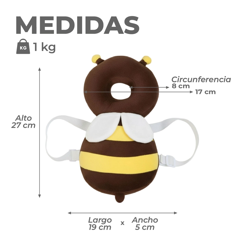 MOCHILA PROTECTORA CABEZA BEBES COJIN ANTIGOLPES ABEJITA - 3