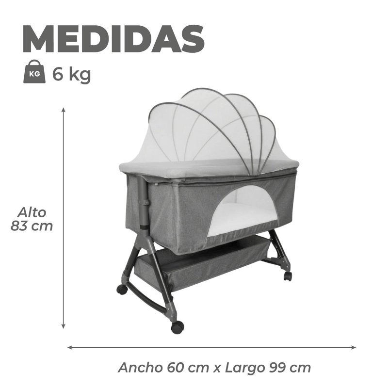CUNA COLECHO MOISES BEBE MECEDORA CON MOSQUITERO GRIS - 3