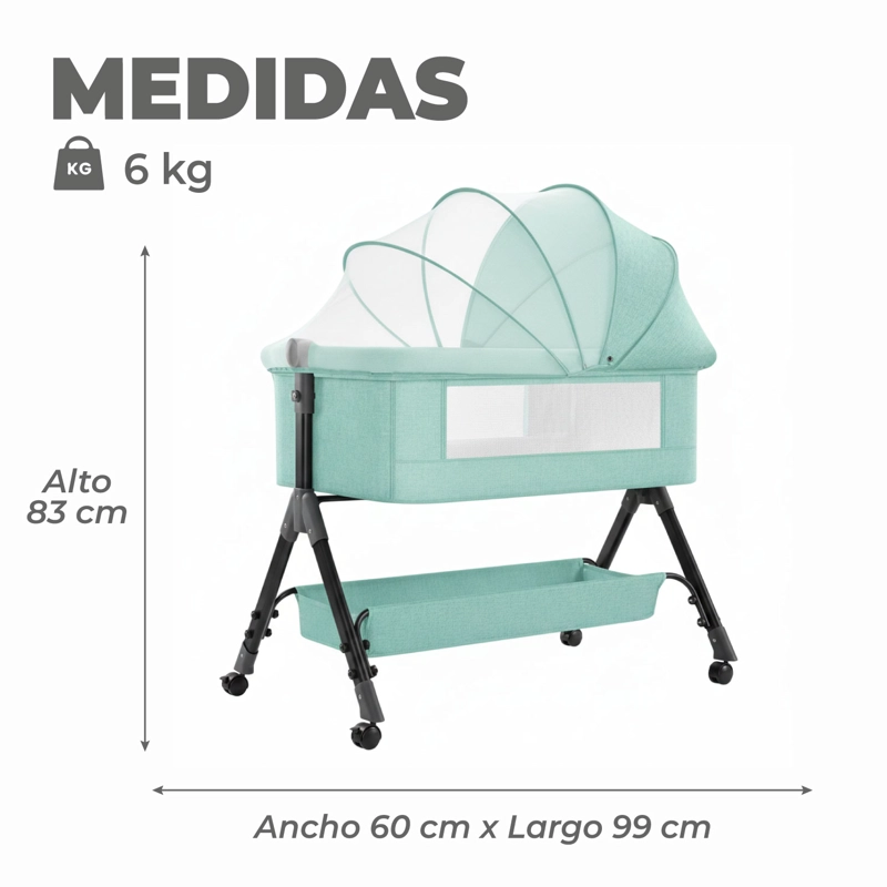 CUNA COLECHO MOISES BEBE ALTURA REGULABLE SAFE&SOFT -AGUA - 3