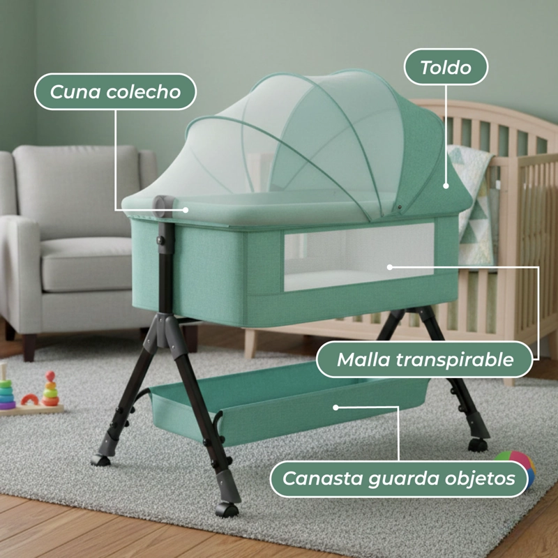 CUNA COLECHO MOISES BEBE ALTURA REGULABLE SAFE&SOFT -AGUA - 6