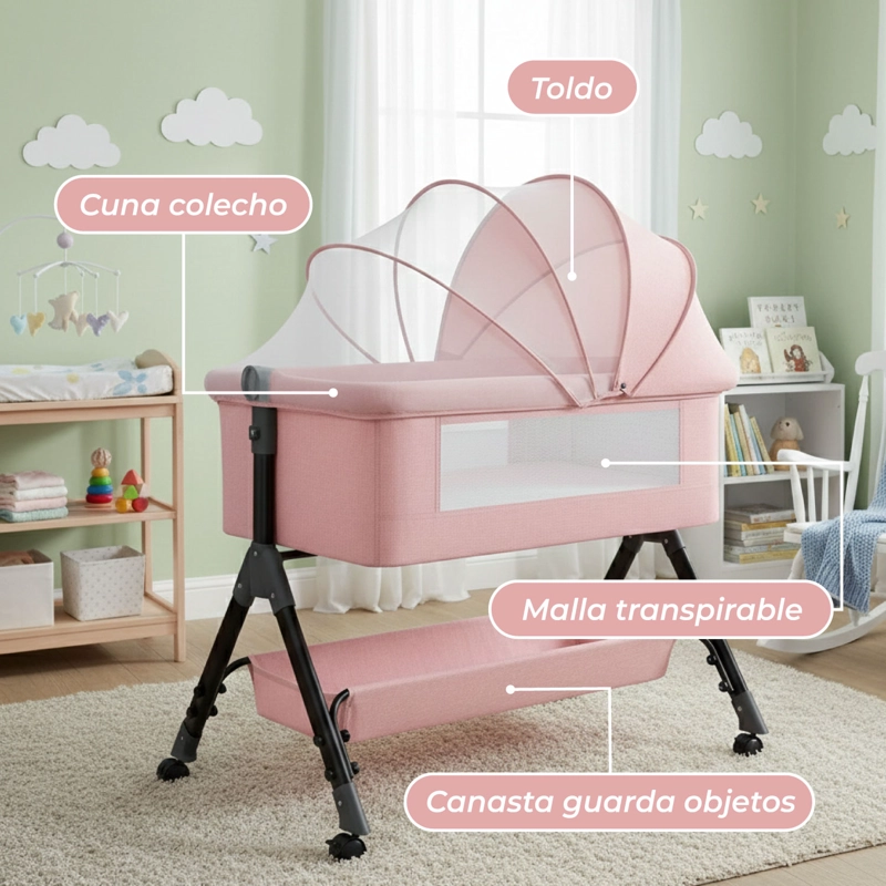 CUNA COLECHO MOISES BEBE ALTURA REGULABLE SAFE&SOFT - ROSA - 6