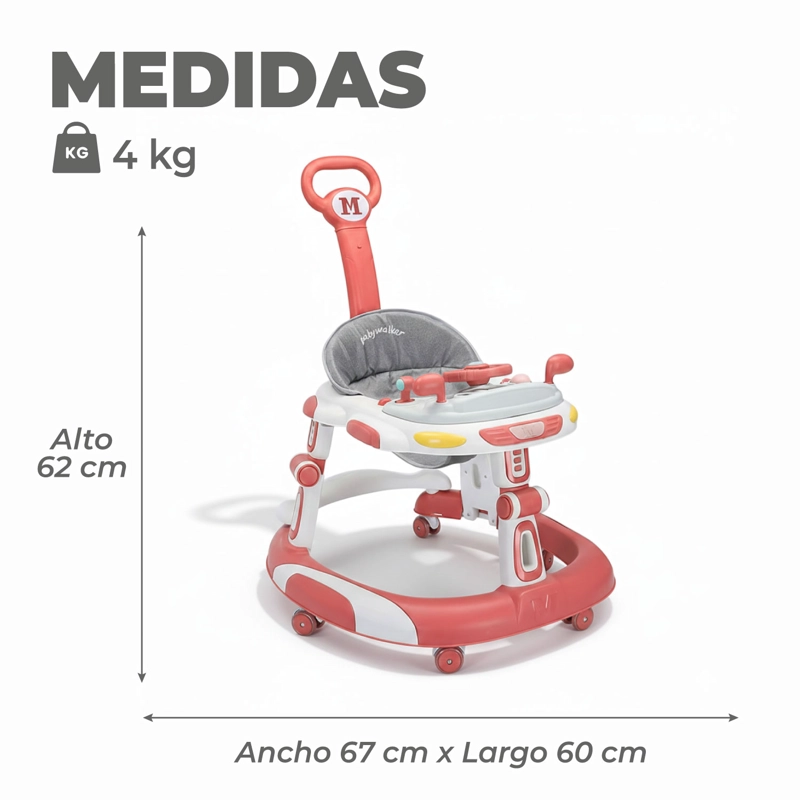 ANDADOR CAMINADORA BEBE PLEGABLE AUTITO CON SONIDO - ROSA - 3