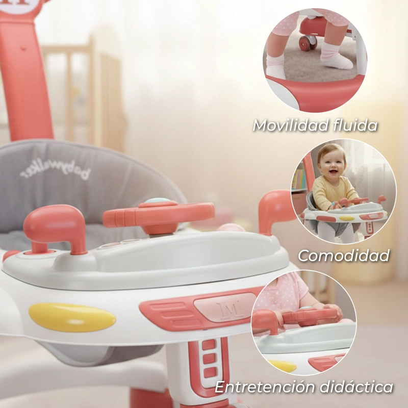 ANDADOR CAMINADORA BEBE PLEGABLE AUTITO CON SONIDO - ROSA - 4