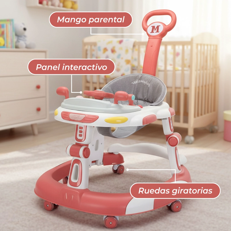 ANDADOR CAMINADORA BEBE PLEGABLE AUTITO CON SONIDO - ROSA - 6