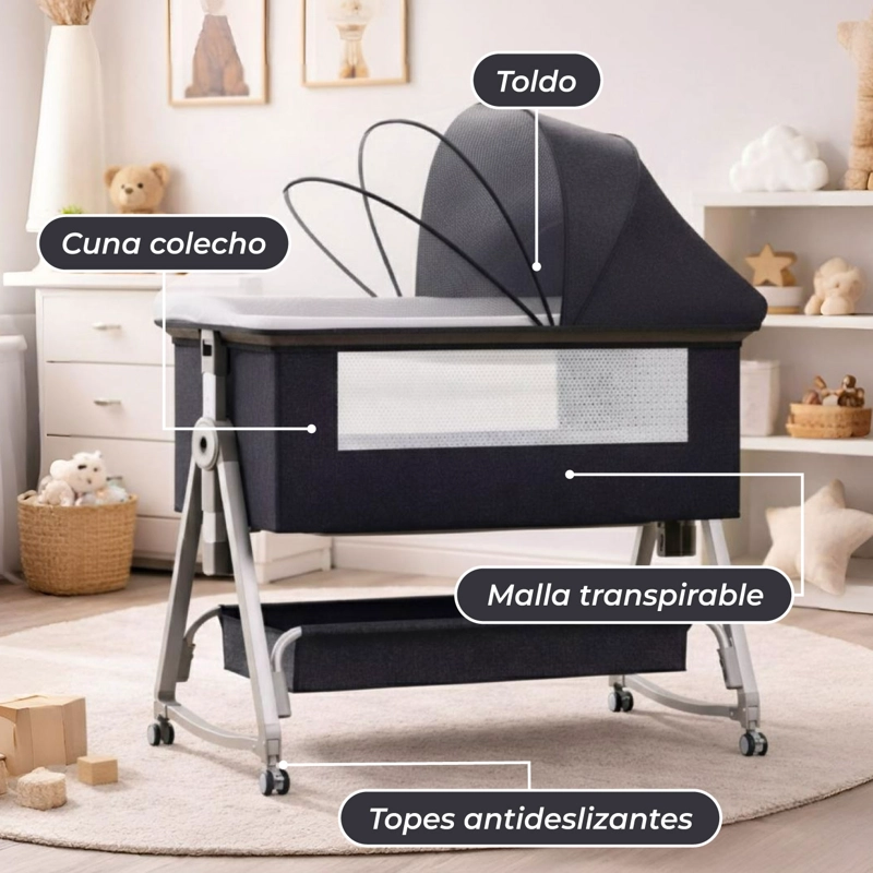 CUNA COLECHO MOISES BEBE MECEDORA 6 ALTURAS SAFE&SOFT - NEGRO - 5