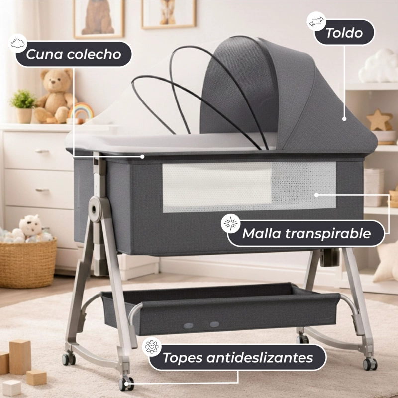 CUNA COLECHO MOISES BEBE MECEDORA 6 ALTURAS SAFE&SOFT- GRIS - 6