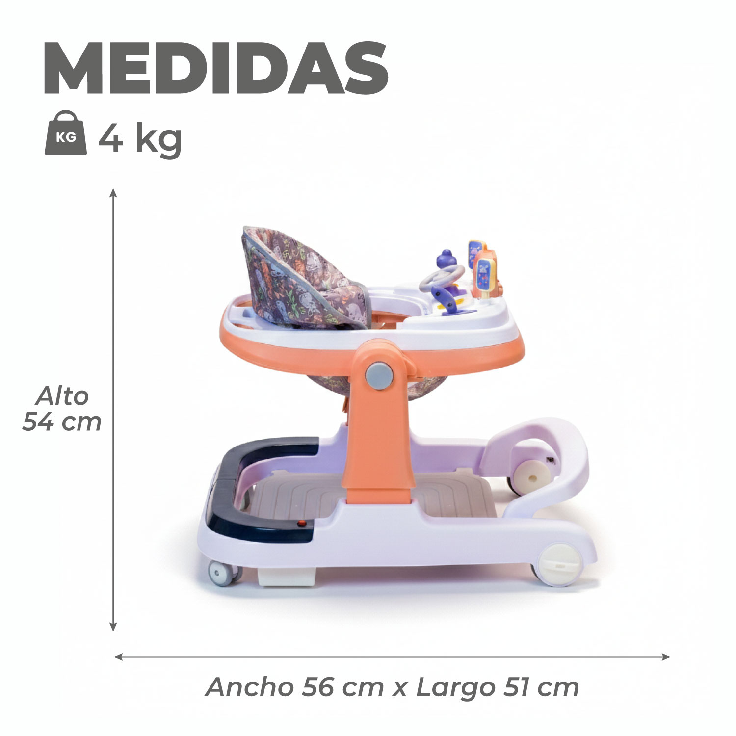 ANDADOR CAMINADORA CAMION MUSICAL BEBE ANTICAIDA STYLISH - ROSA - 3