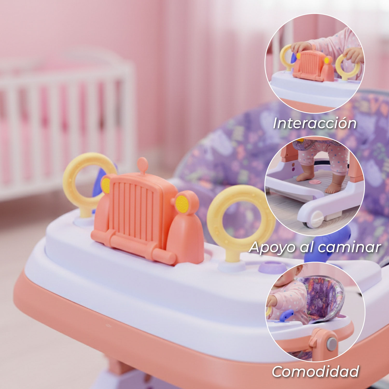 ANDADOR CAMINADORA CAMION MUSICAL BEBE ANTICAIDA STYLISH - ROSA - 4