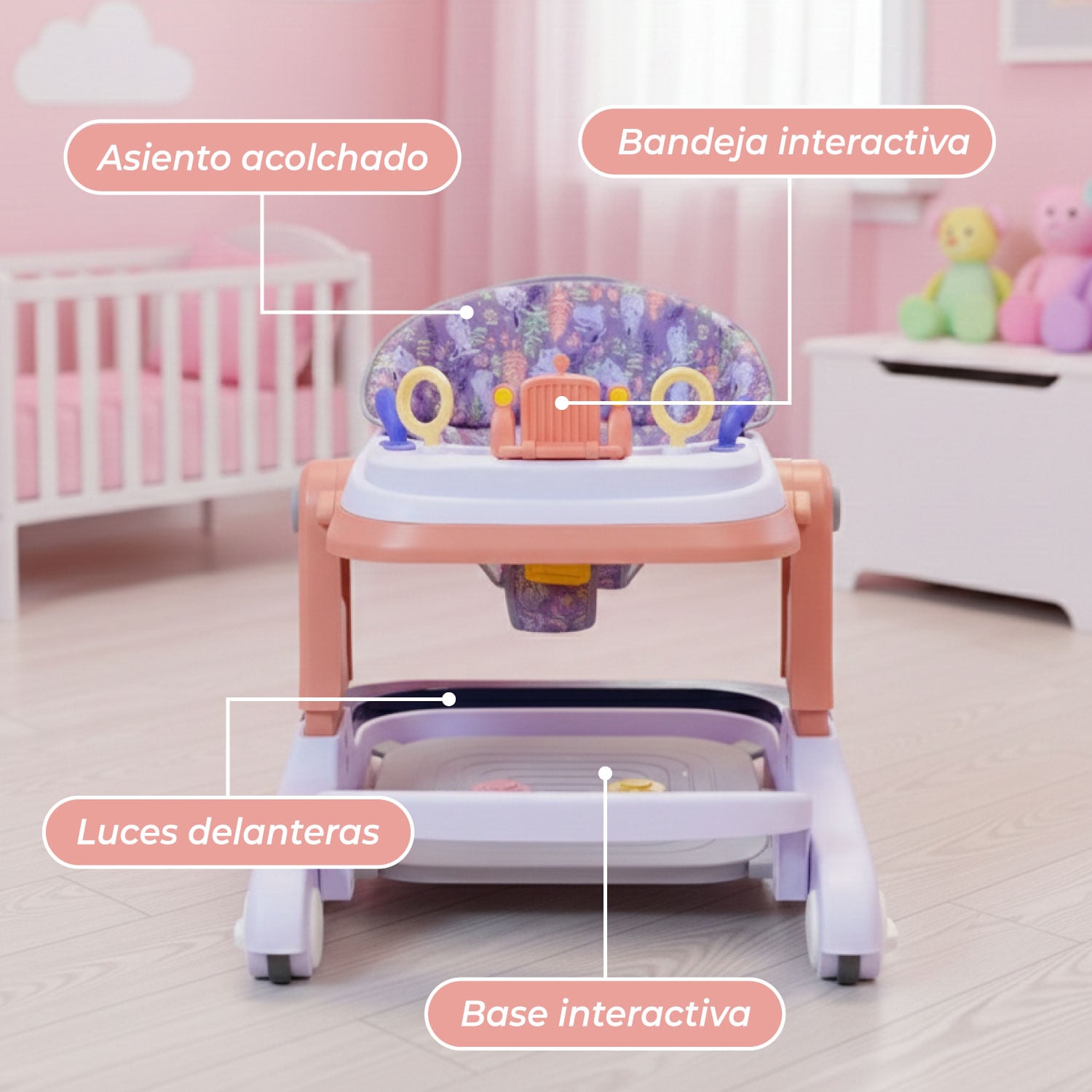 ANDADOR CAMINADORA CAMION MUSICAL BEBE ANTICAIDA STYLISH - ROSA - 6