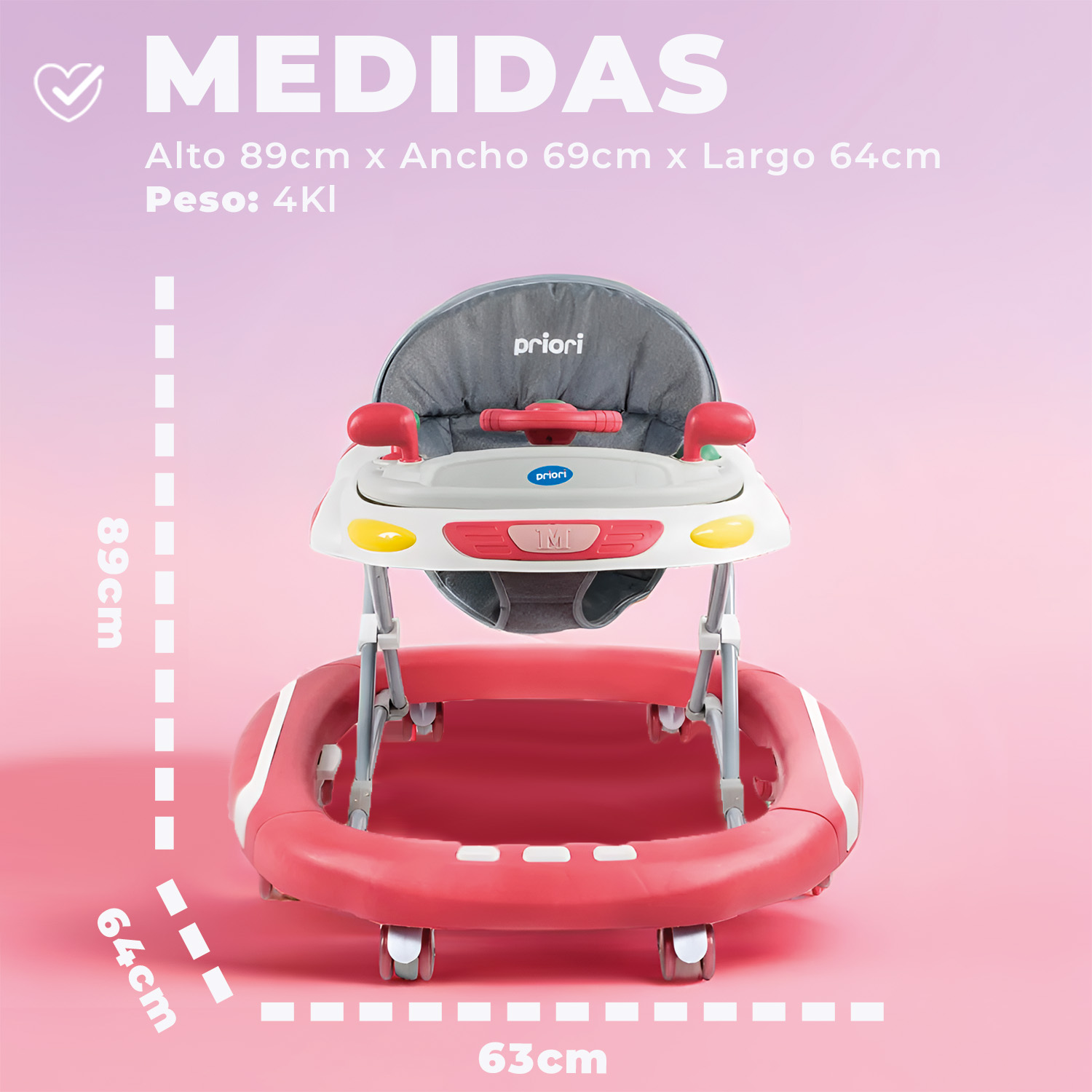 ANDADOR CAMINADORA PLEGABLE FOLDING BEBE ANTICAIDA MUSICAL - ROJO - 2