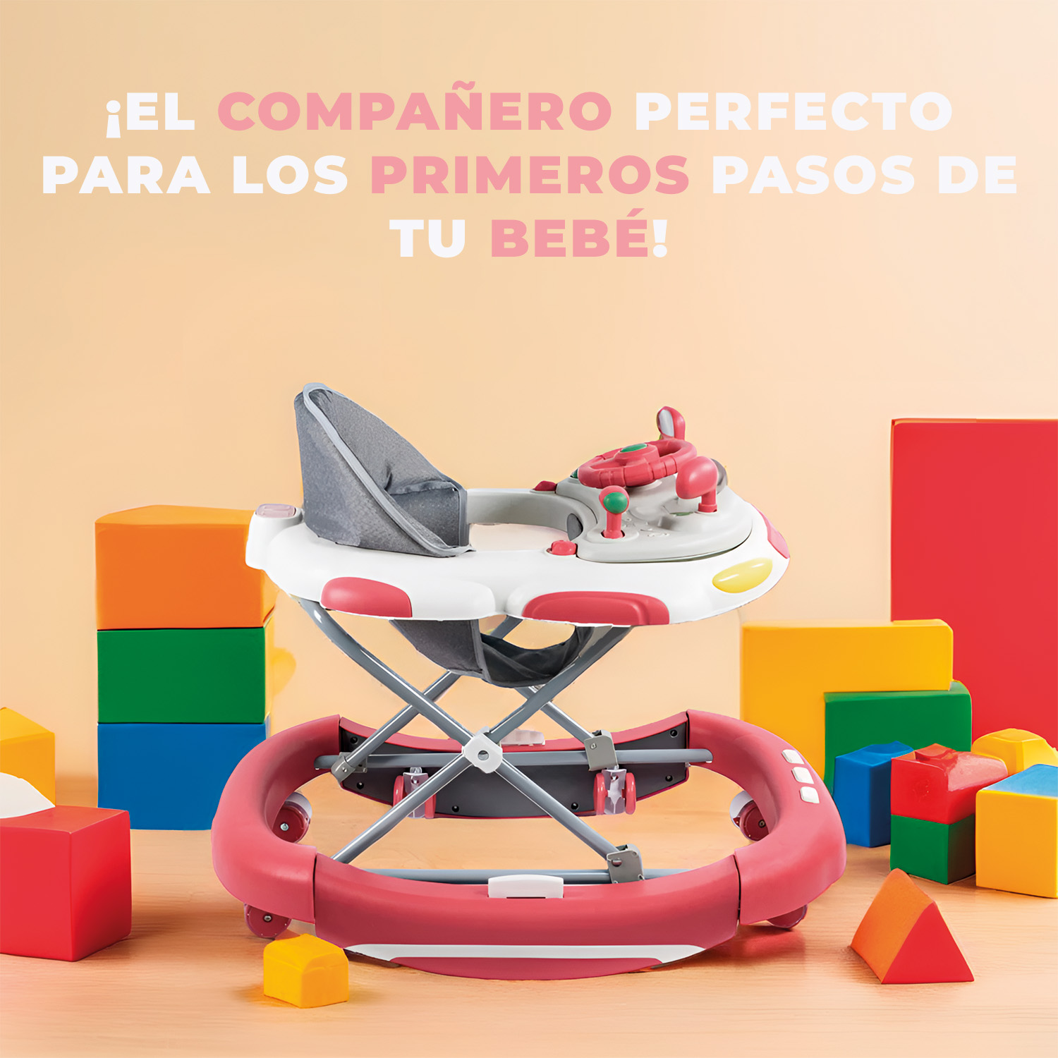 ANDADOR CAMINADORA PLEGABLE FOLDING BEBE ANTICAIDA MUSICAL - ROJO - 3